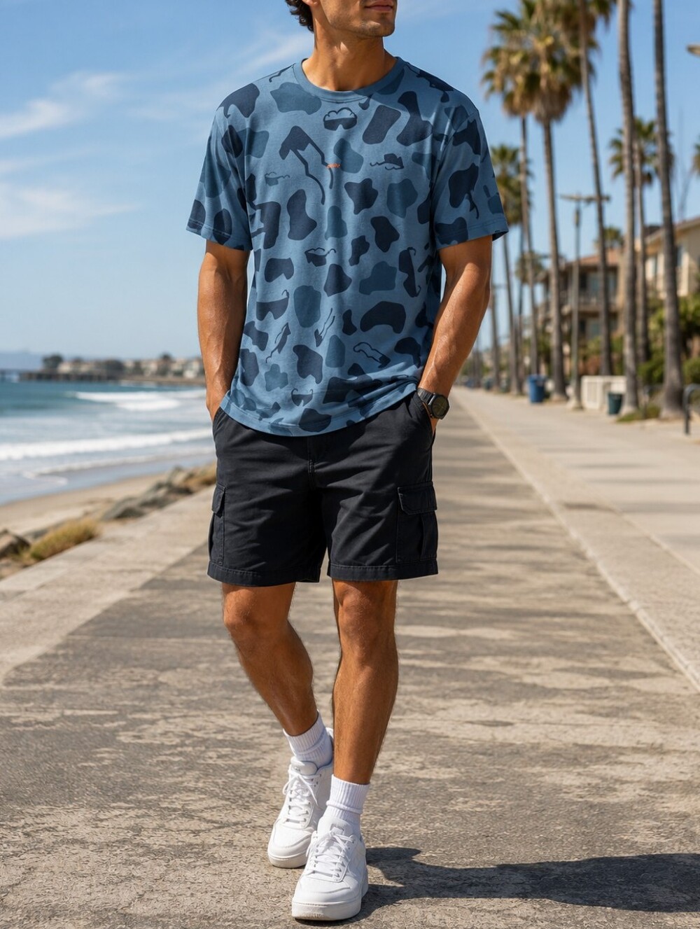 Oakley Blue Two-Tone Camo Graphic Short Sleeve Crewneck Tee | Men's Casual